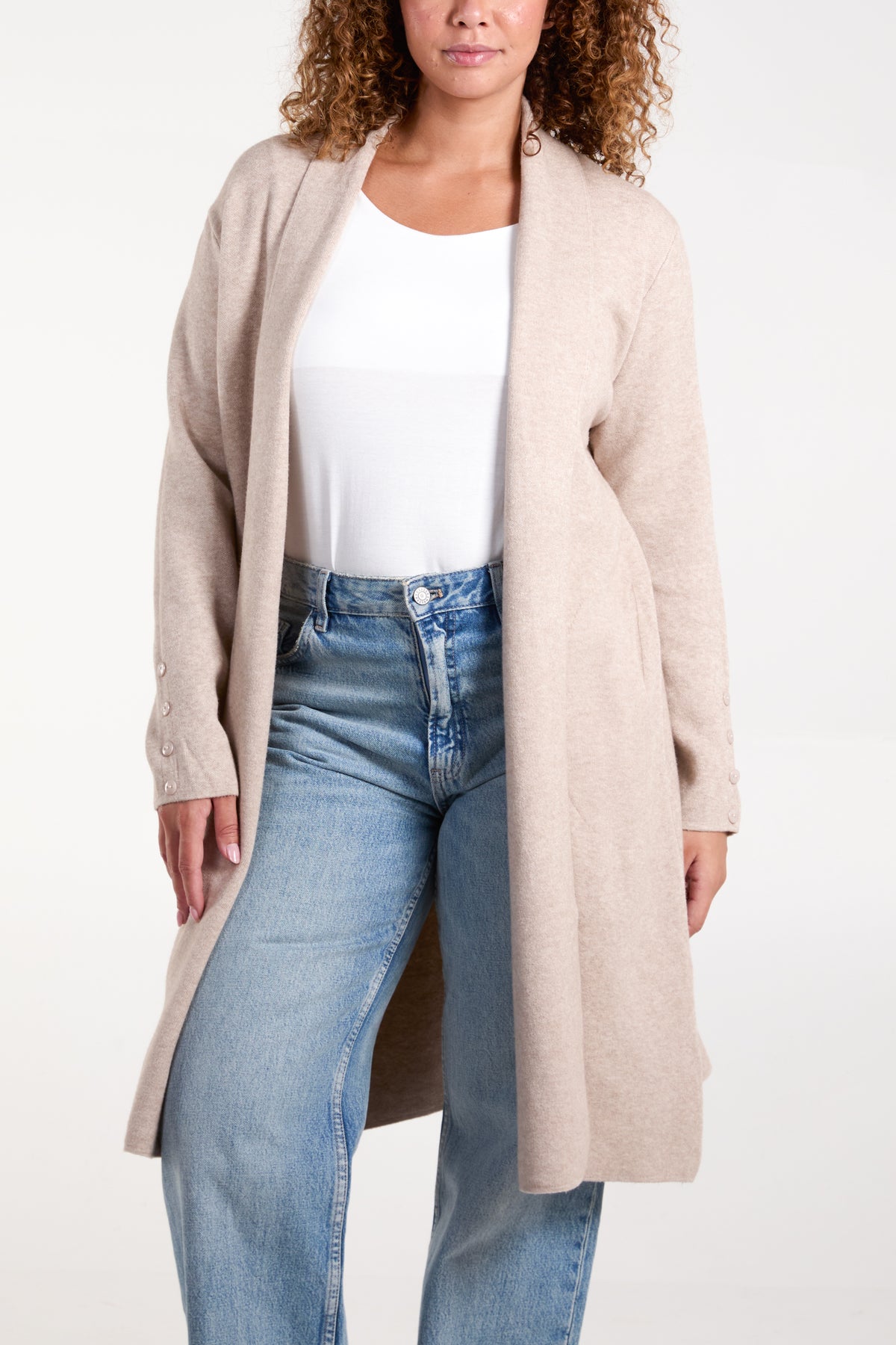 Longline Button Sleeve Pockets Cardigan