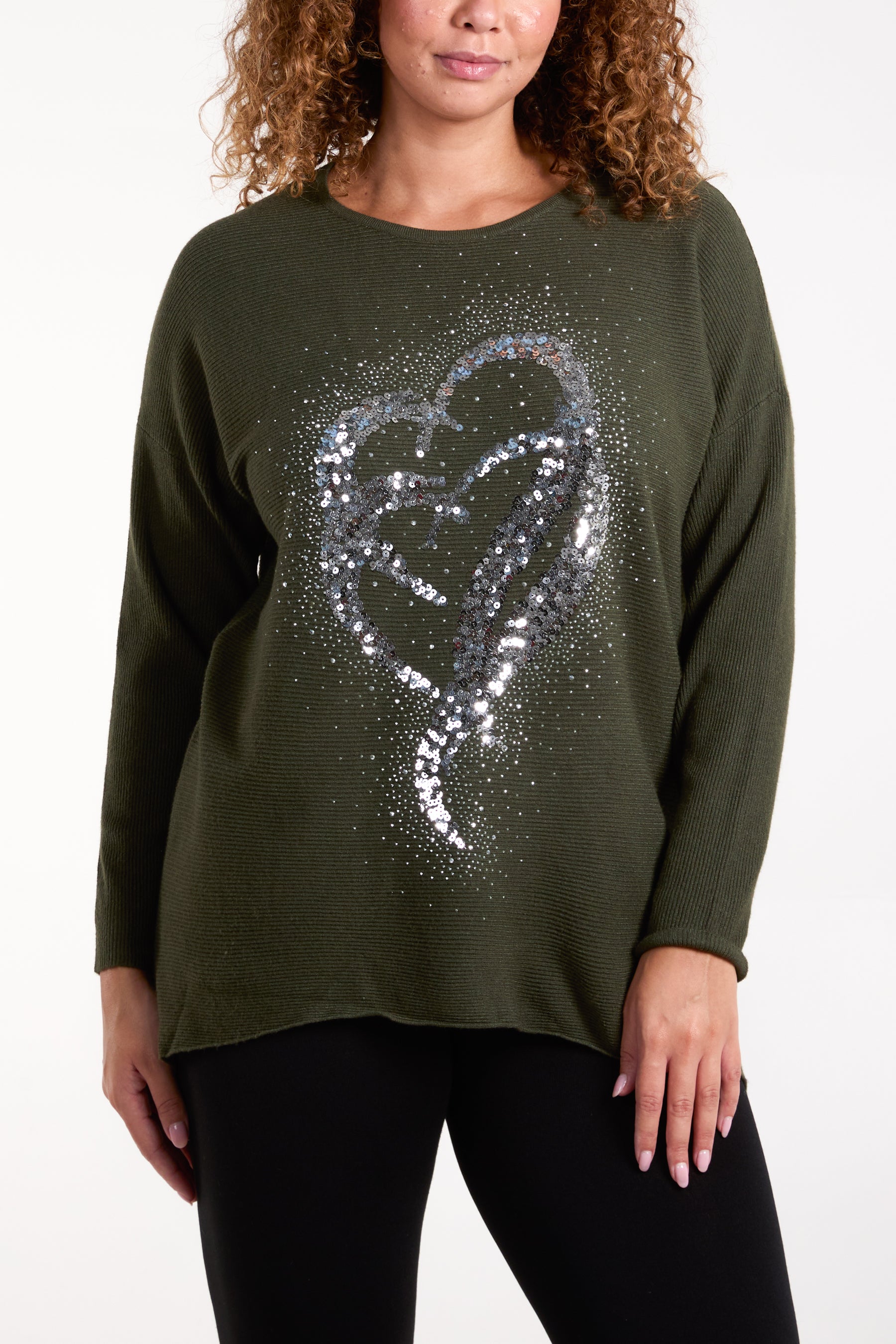 Sequin Hearts Ribbed Knit Jumper