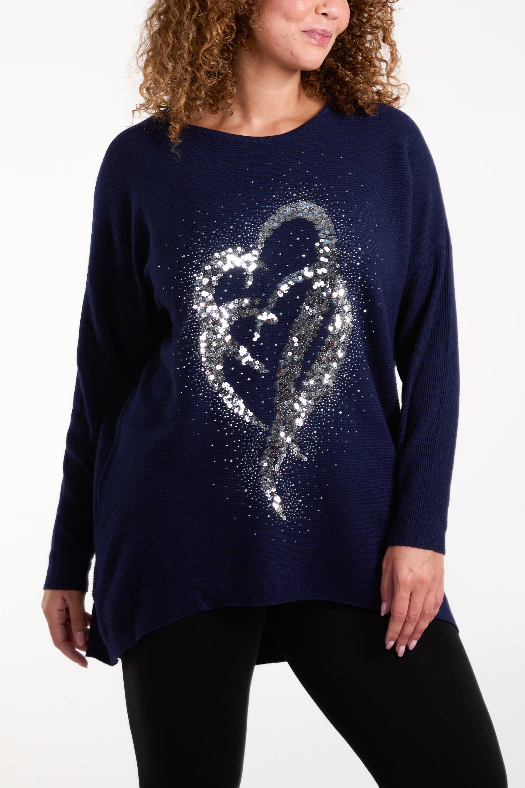 Sequin Hearts Ribbed Knit Jumper