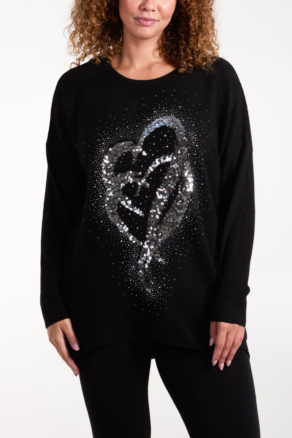 Sequin Hearts Ribbed Knit Jumper