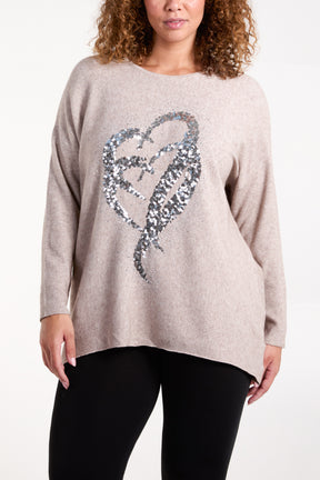 Sequin Hearts Ribbed Knit Jumper