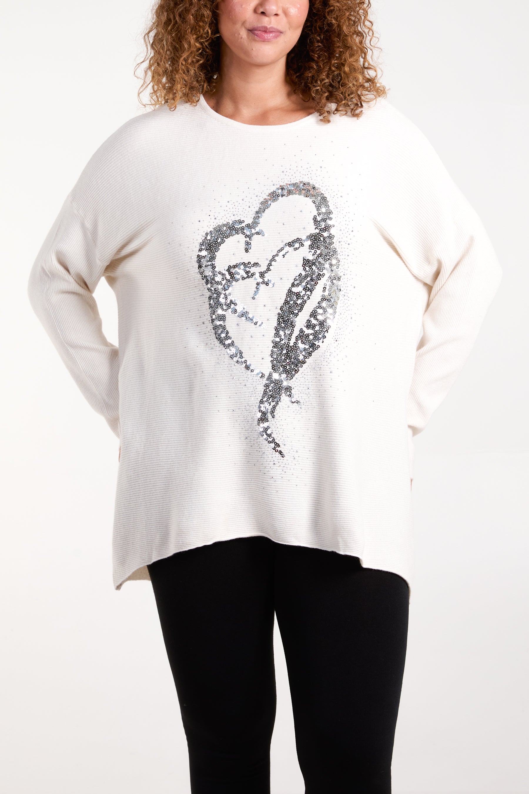 Sequin Hearts Ribbed Knit Jumper