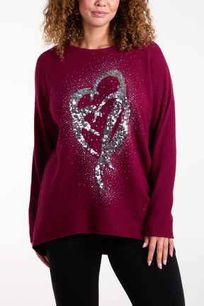 Sequin Hearts Ribbed Knit Jumper