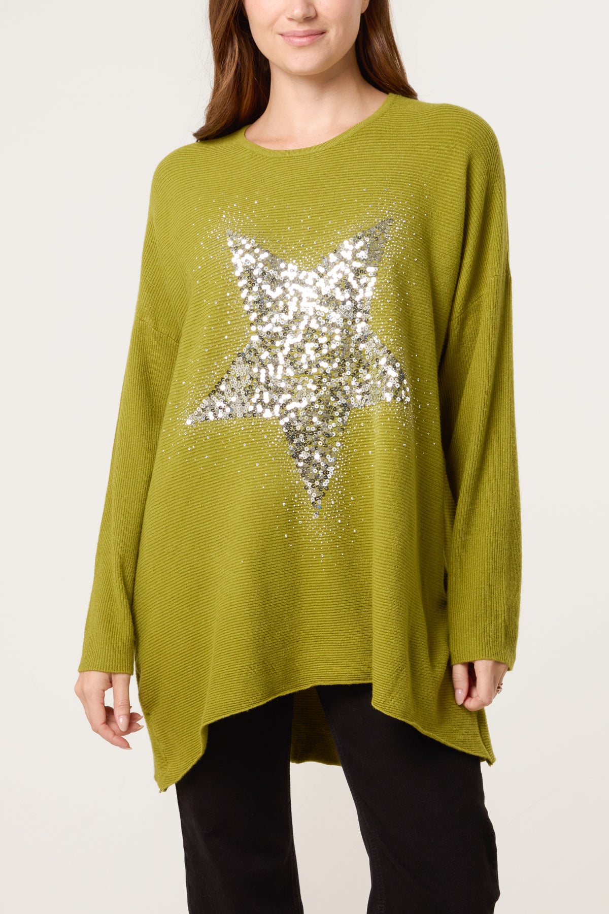 Sequin & Diamante Start Ribbed Jumper