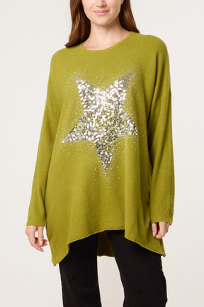 Sequin & Diamante Start Ribbed Jumper