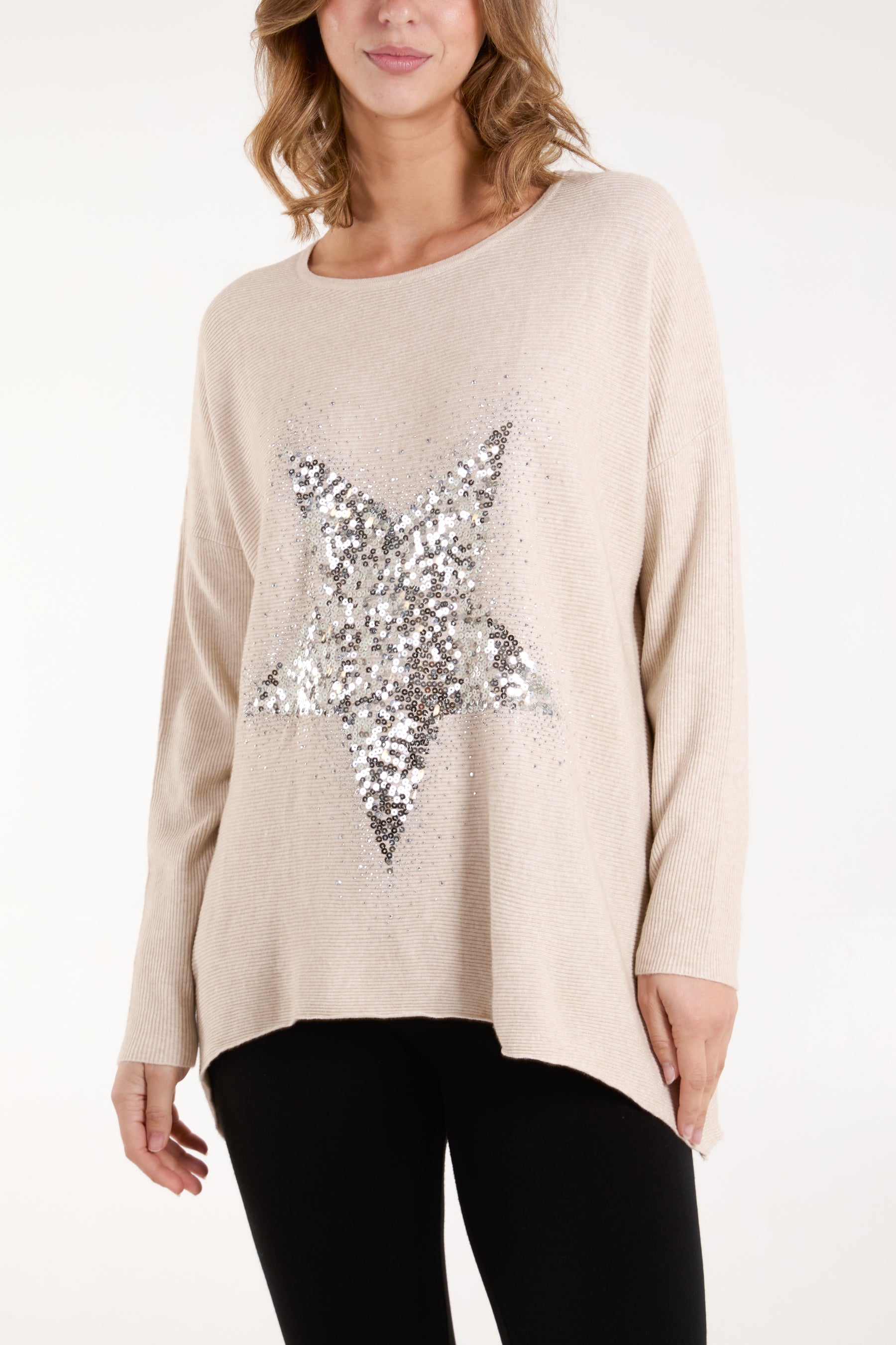 Sequin & Diamante Start Ribbed Jumper