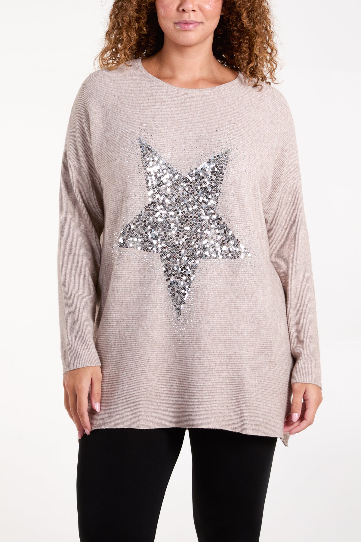 Sequin & Diamante Start Ribbed Jumper