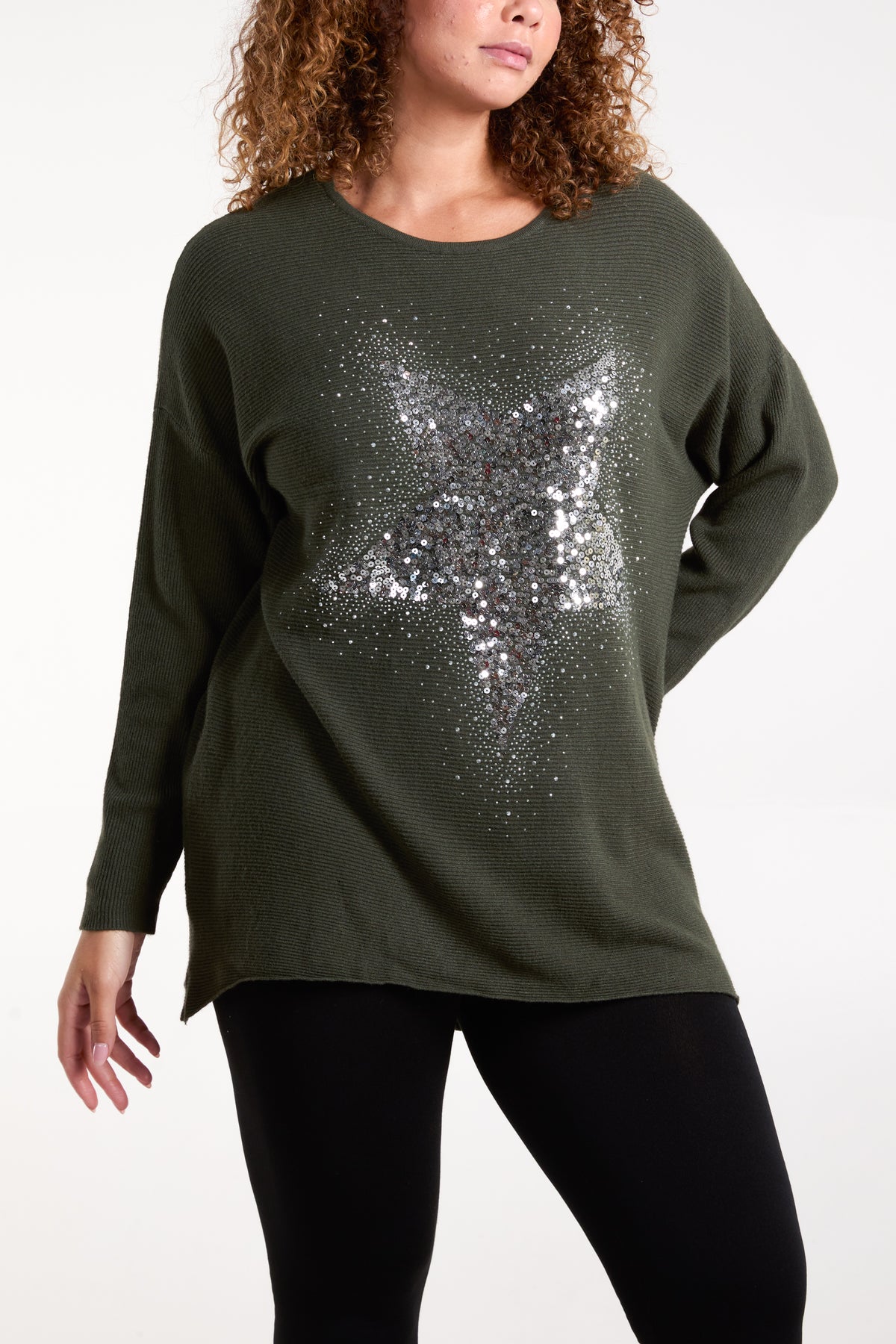 Sequin & Diamante Start Ribbed Jumper