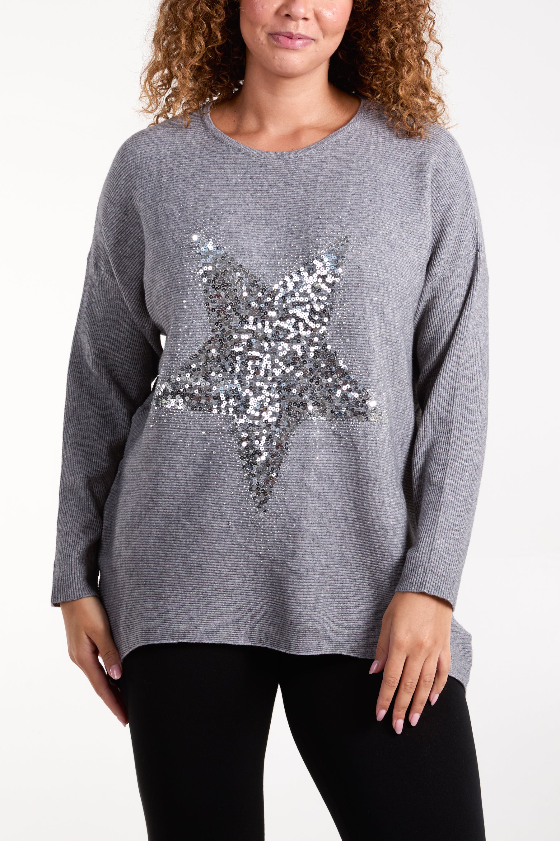 Sequin & Diamante Start Ribbed Jumper