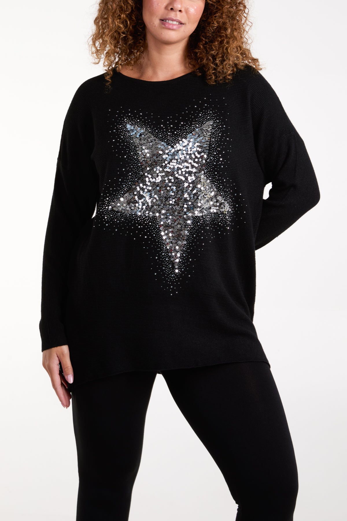 Sequin & Diamante Start Ribbed Jumper