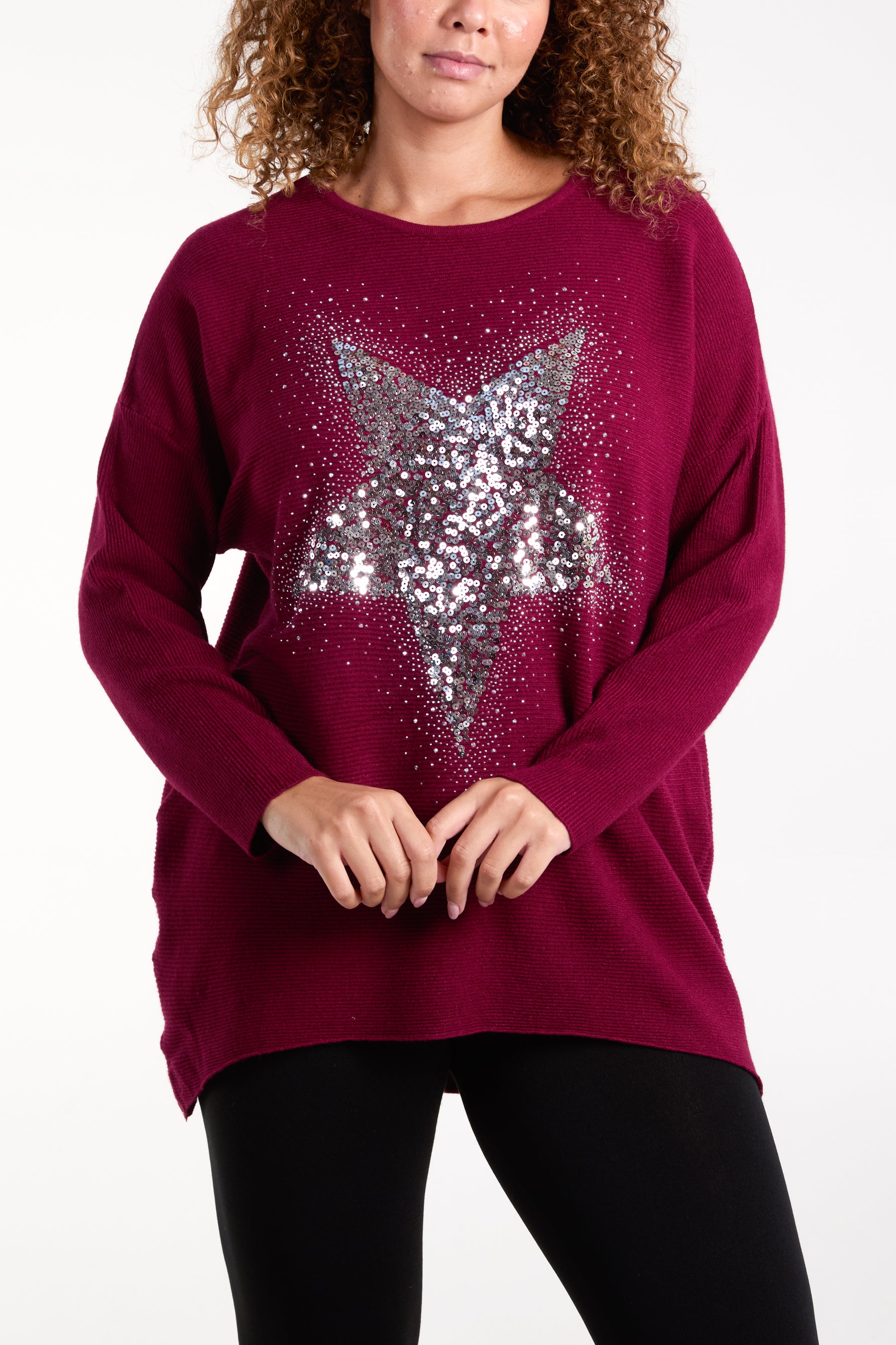 Sequin & Diamante Start Ribbed Jumper