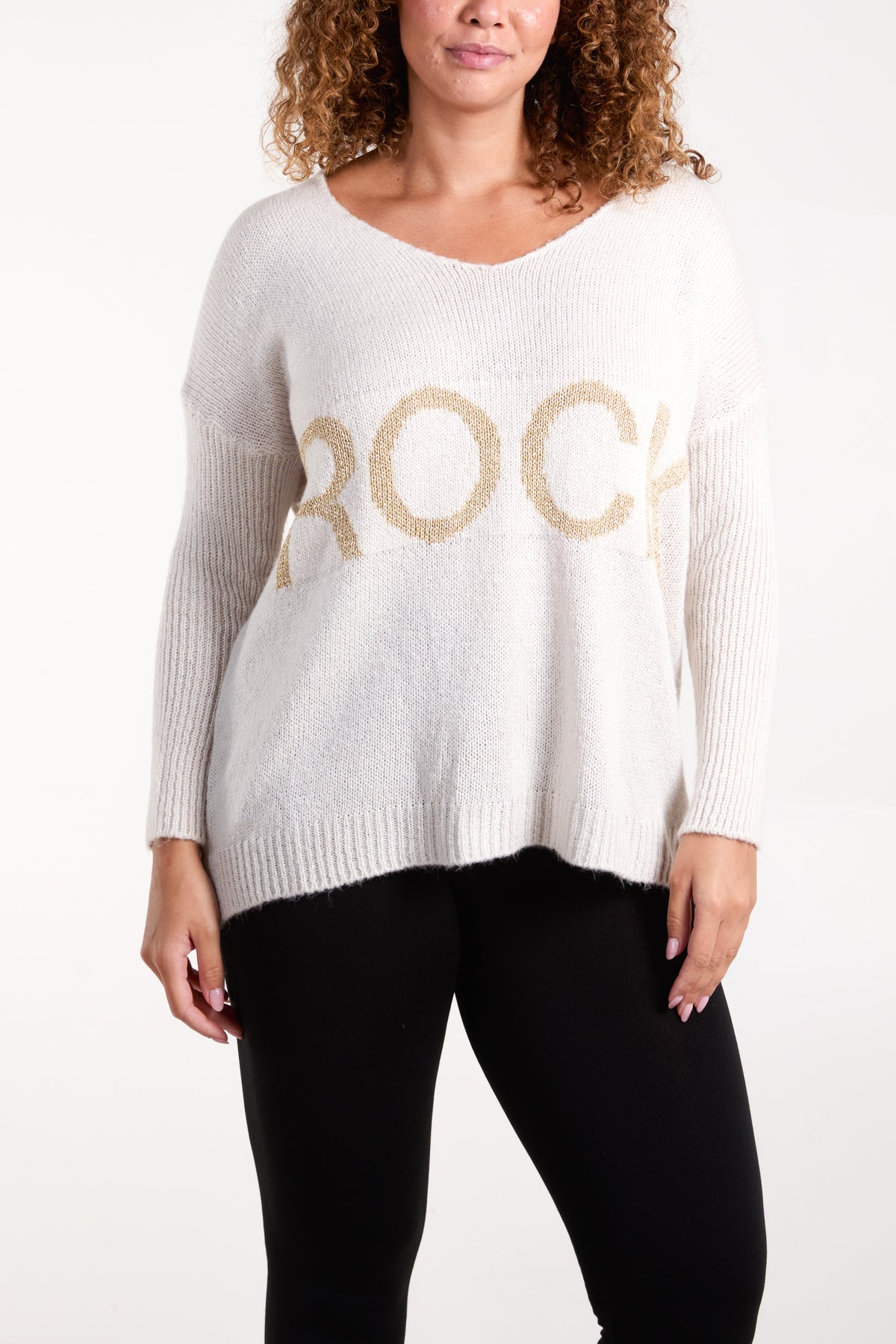 V-Neck Sparkly "Rock" Jumper