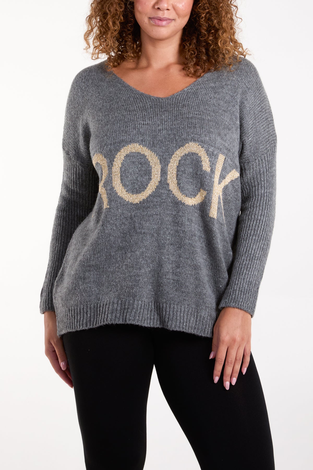 V-Neck Sparkly "Rock" Jumper