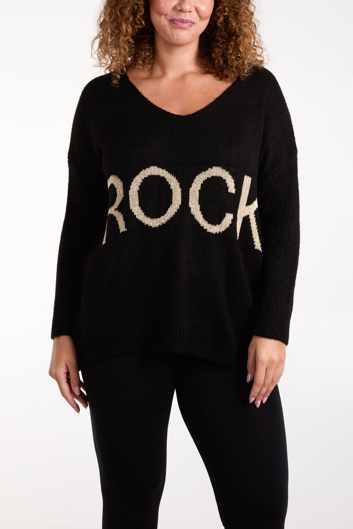 V-Neck Sparkly "Rock" Jumper