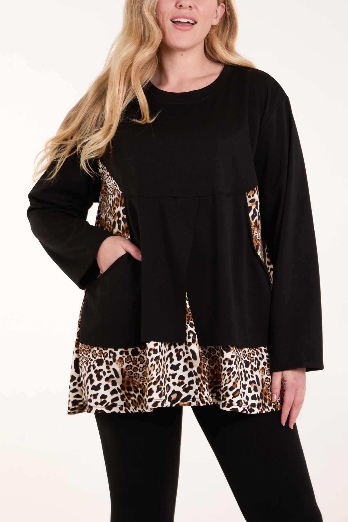 Leopard Detail Pockets Sweatshirt