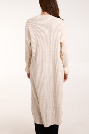 Triple Tie Front Ribbed Long Cardigan