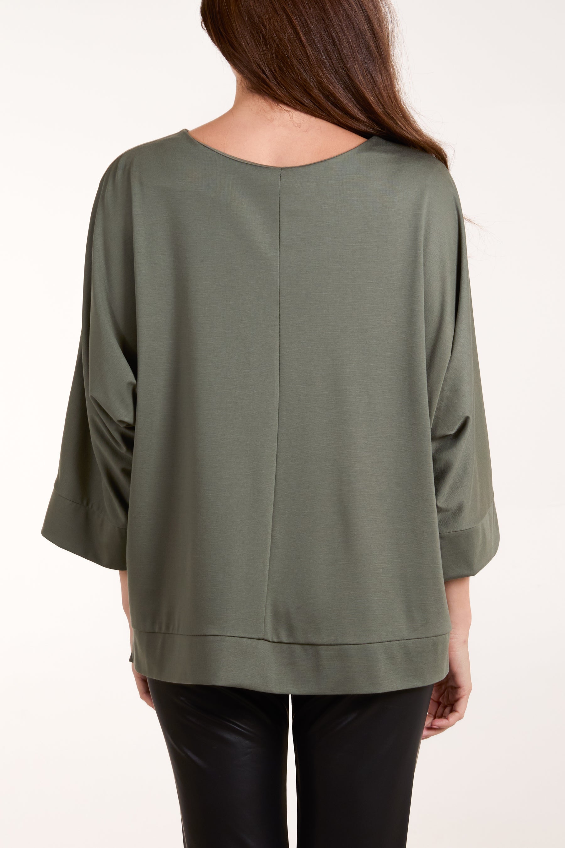 Boat Neck 3/4 Batwing Sleeve Top