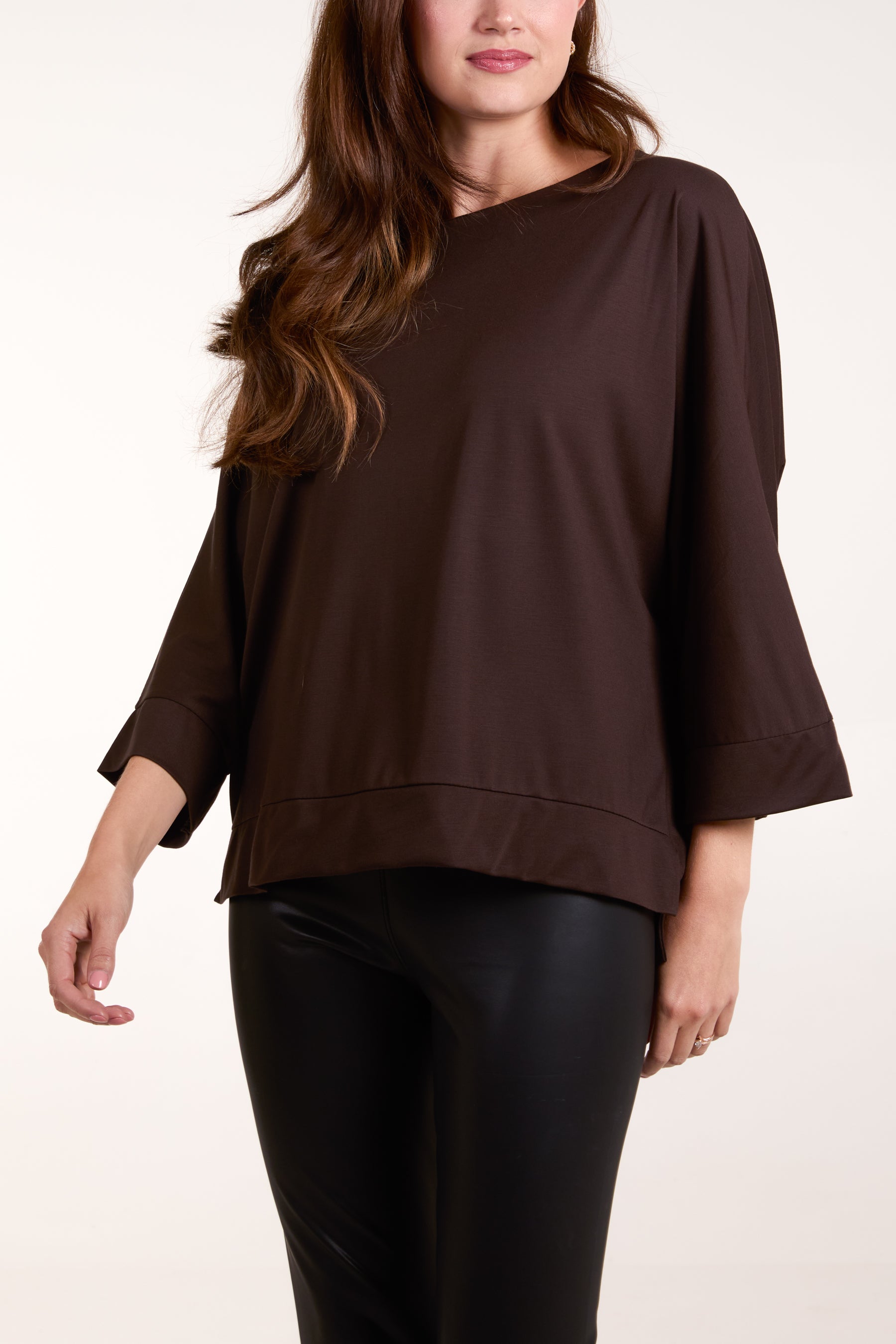 Boat Neck 3/4 Batwing Sleeve Top