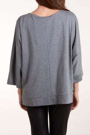 Boat Neck 3/4 Batwing Sleeve Top