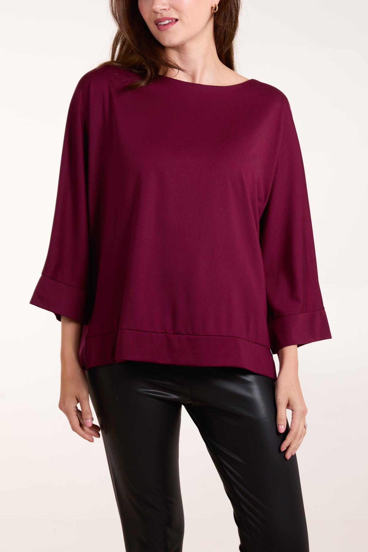 Boat Neck 3/4 Batwing Sleeve Top