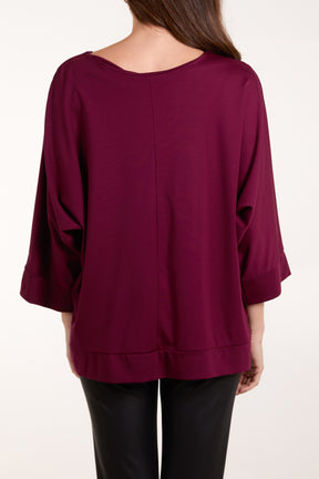 Boat Neck 3/4 Batwing Sleeve Top