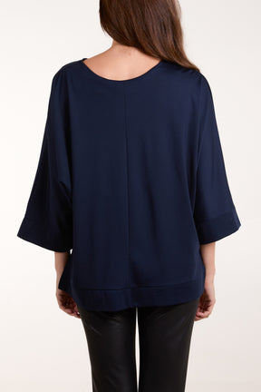 Boat Neck 3/4 Batwing Sleeve Top