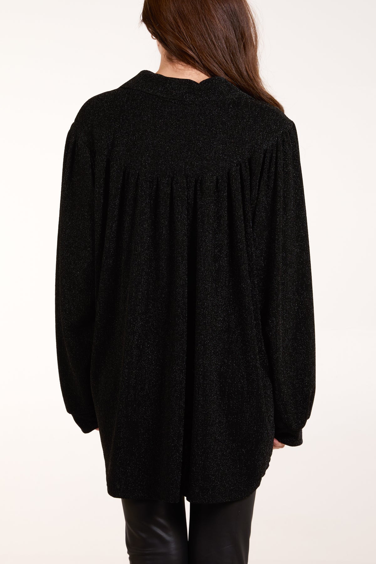 Metallic Long Sleeve Collar Shirt