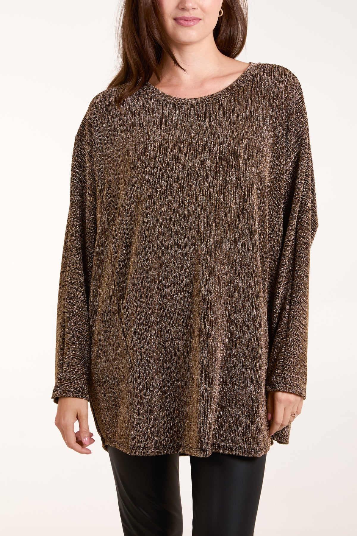 Metallic Long Sleeve Batwing Top