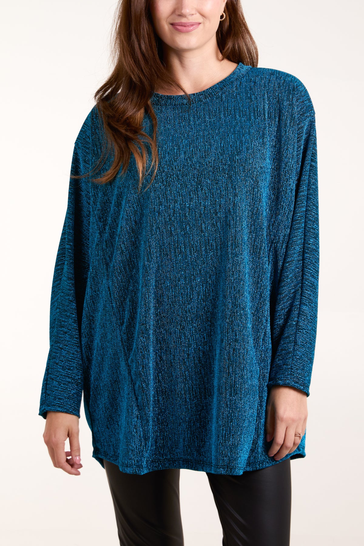 Metallic Long Sleeve Batwing Top