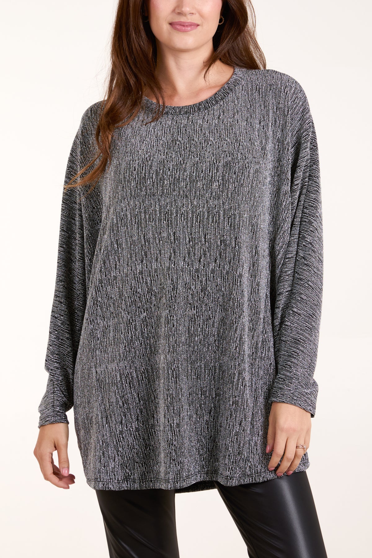 Metallic Long Sleeve Batwing Top