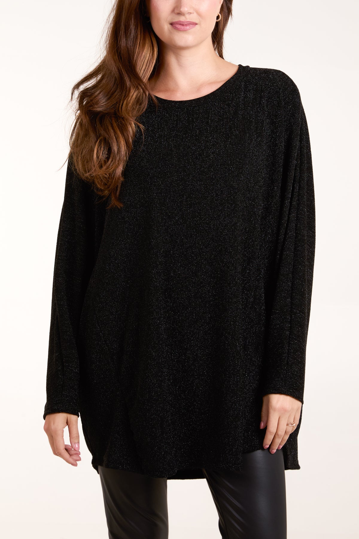 Metallic Long Sleeve Batwing Top