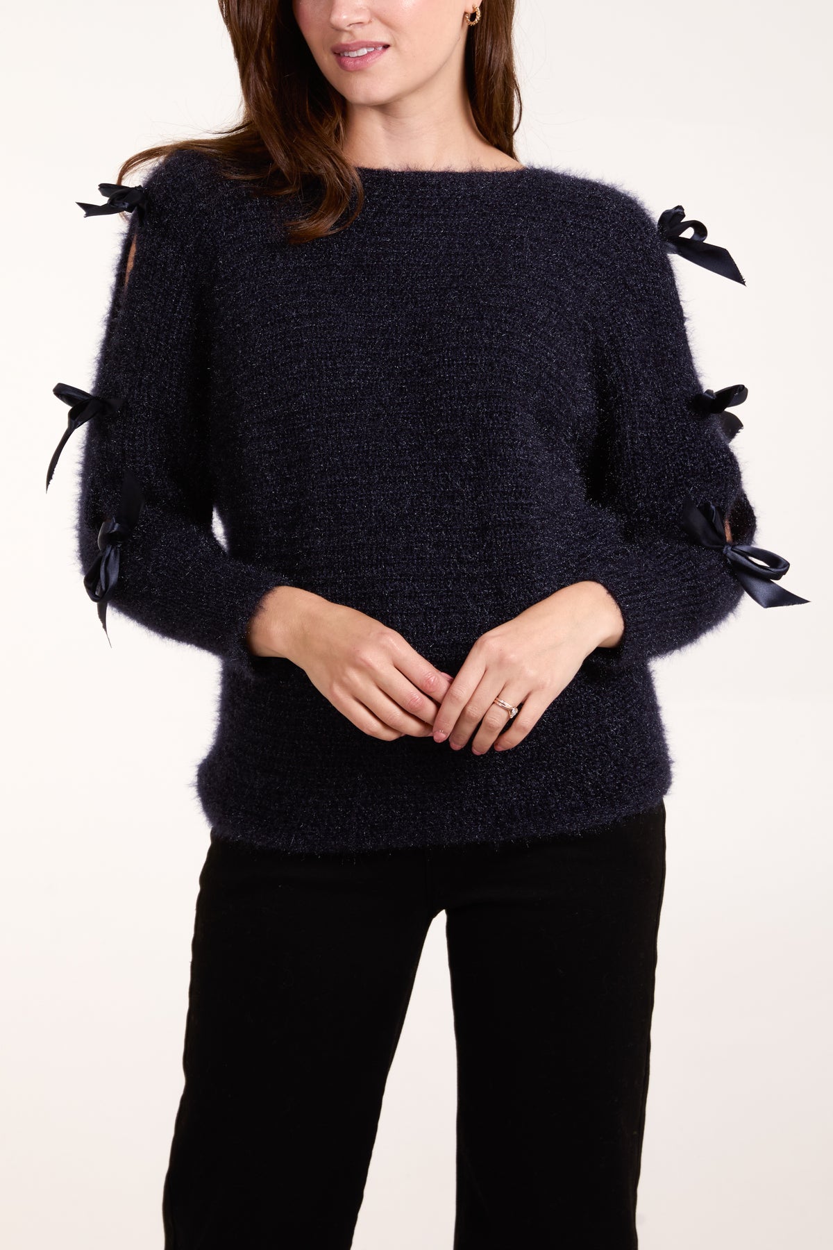 Bow Sleeve Fluffy Knit Jumper