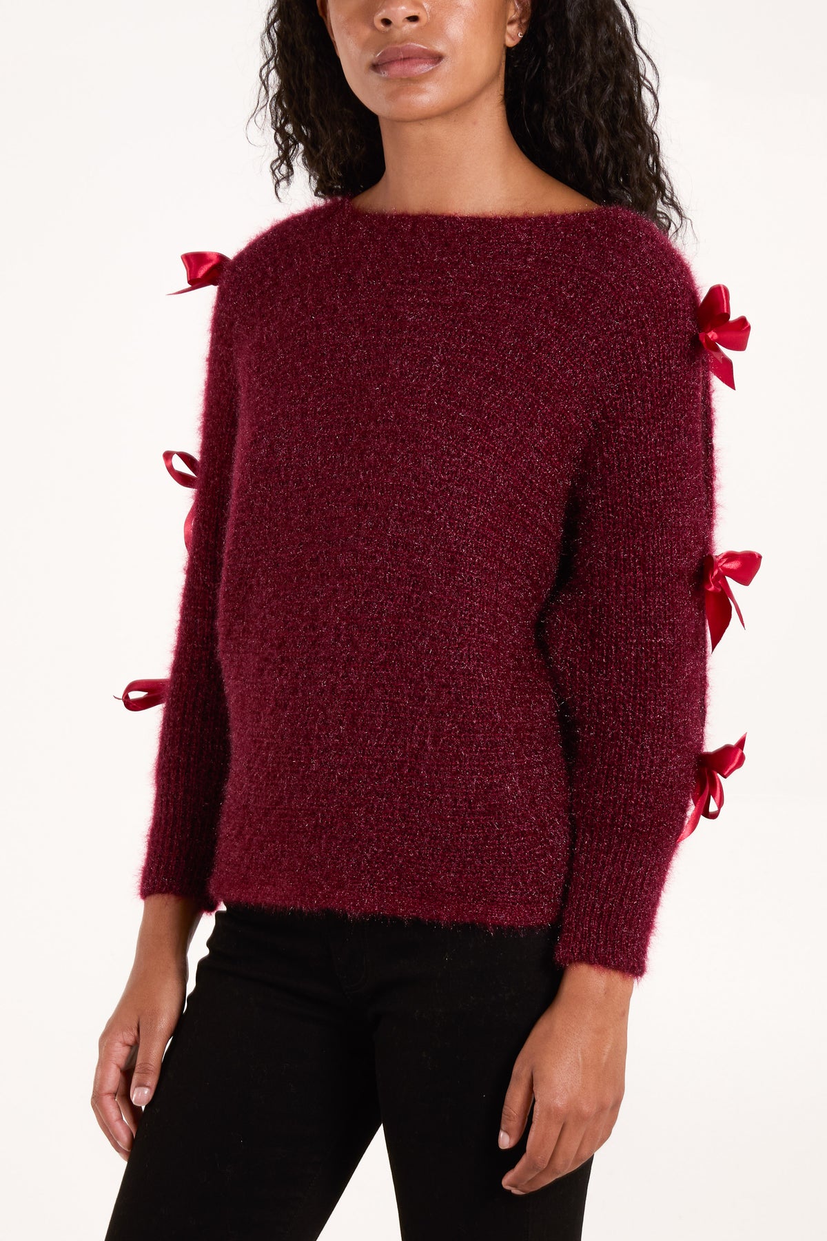 Bow Sleeve Fluffy Knit Jumper