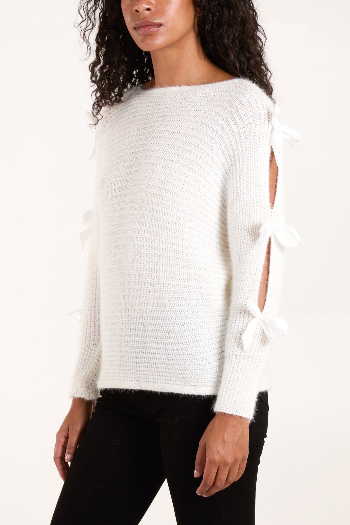 Bow Sleeve Fluffy Knit Jumper