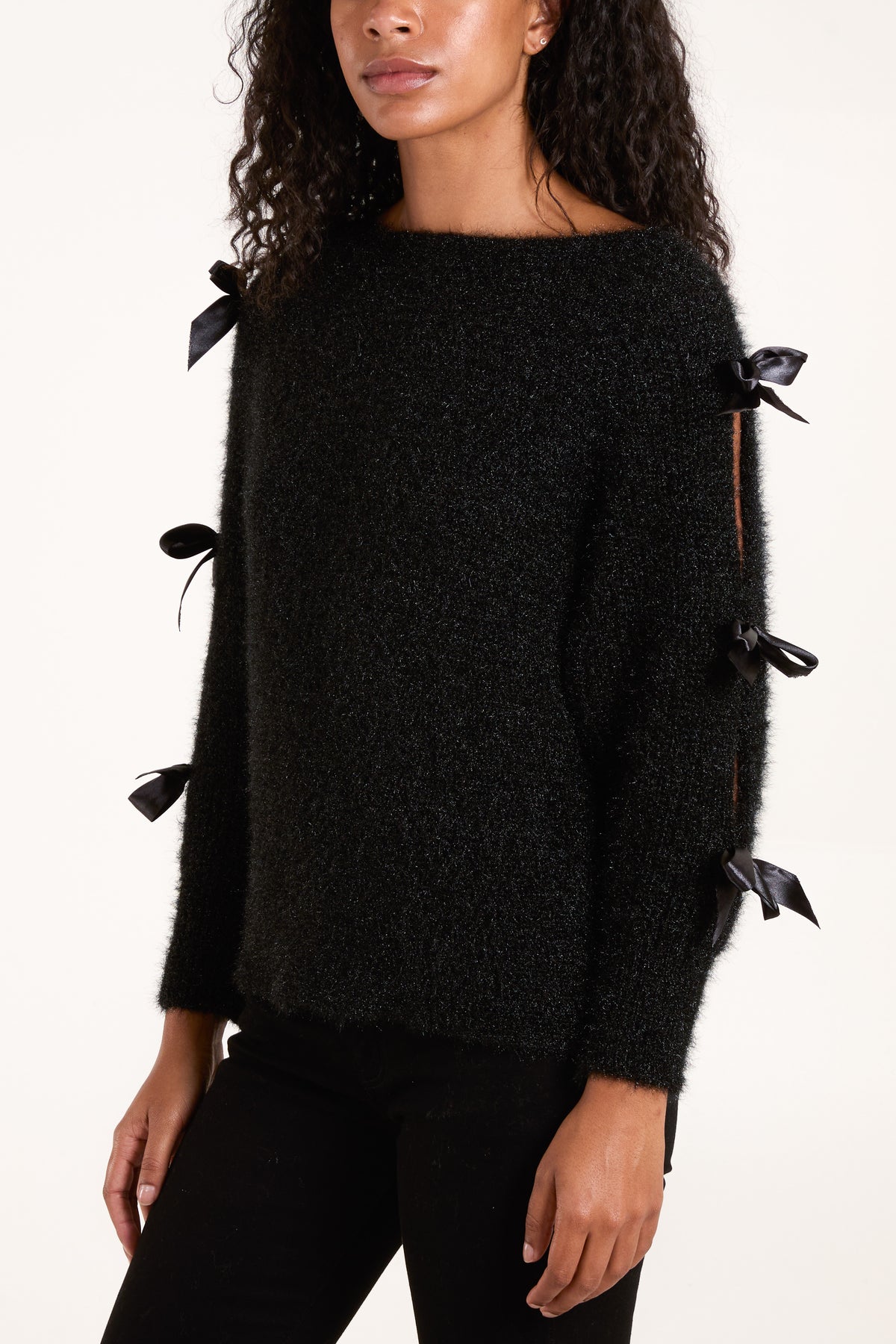 Bow Sleeve Fluffy Knit Jumper