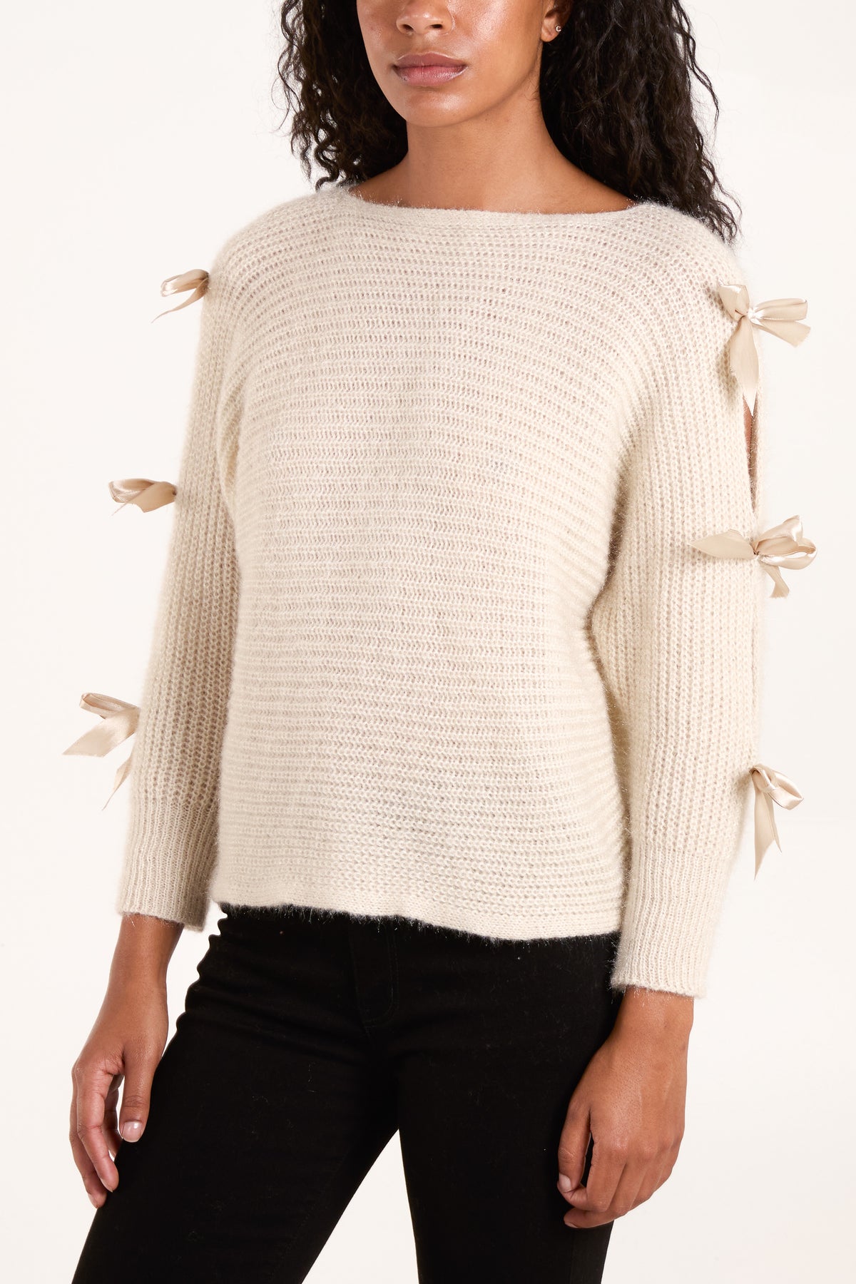 Bow Sleeve Fluffy Knit Jumper