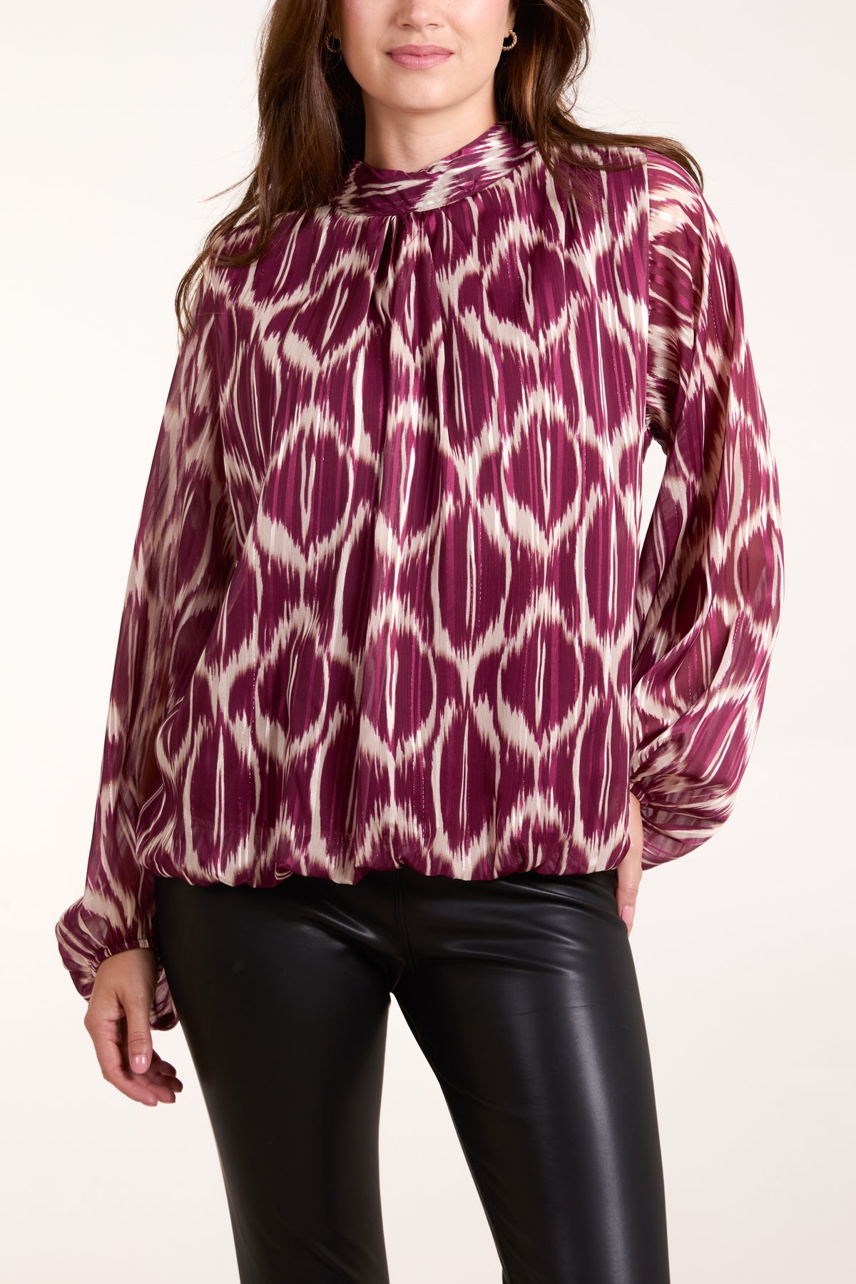 Lurex Geo Print High Neck Blouse