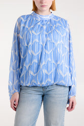 Lurex Geo Print High Neck Blouse