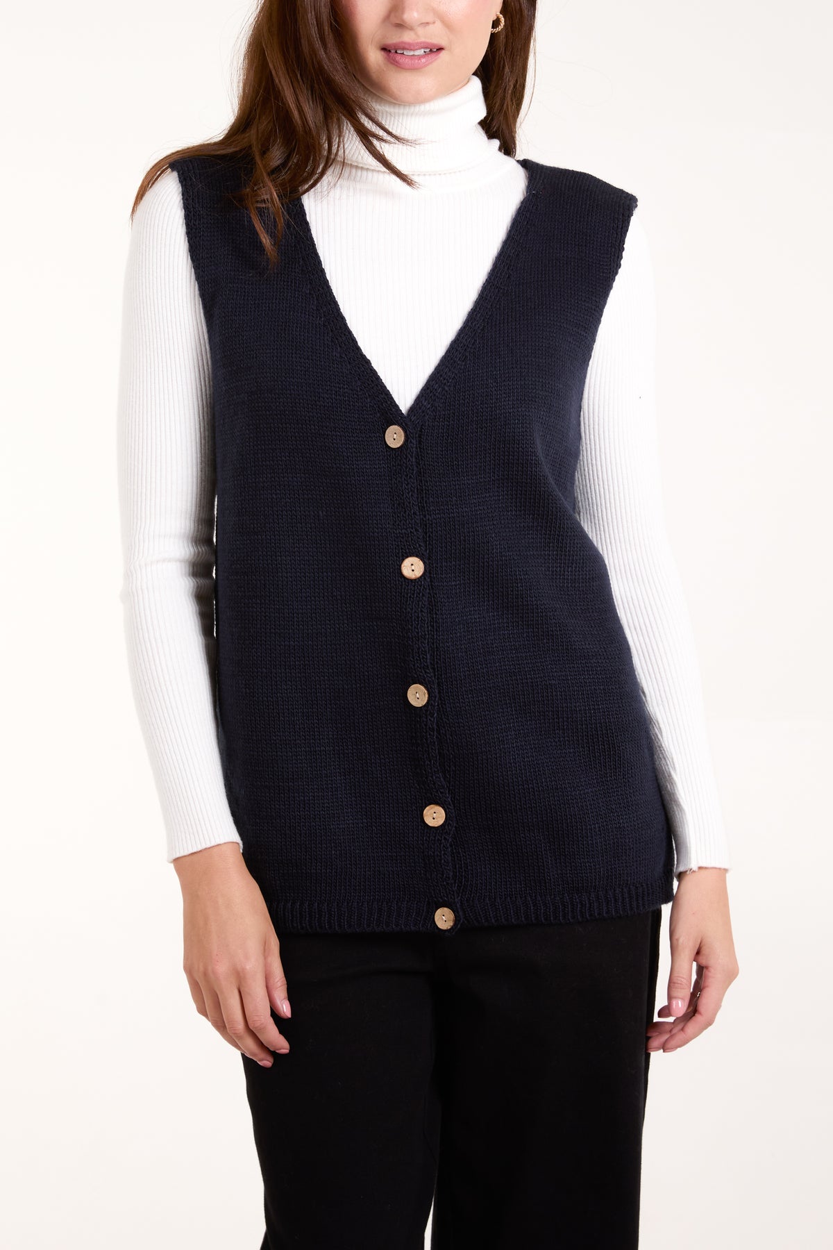 Coconut Button V-Neck Knit Waistcoat