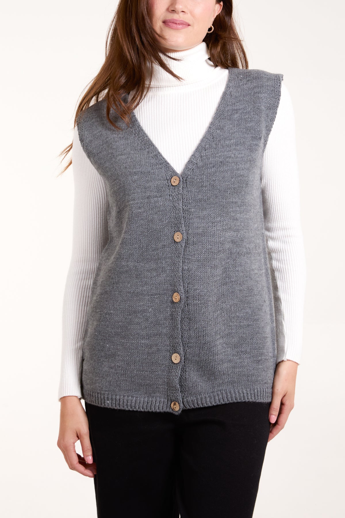 Coconut Button V-Neck Knit Waistcoat