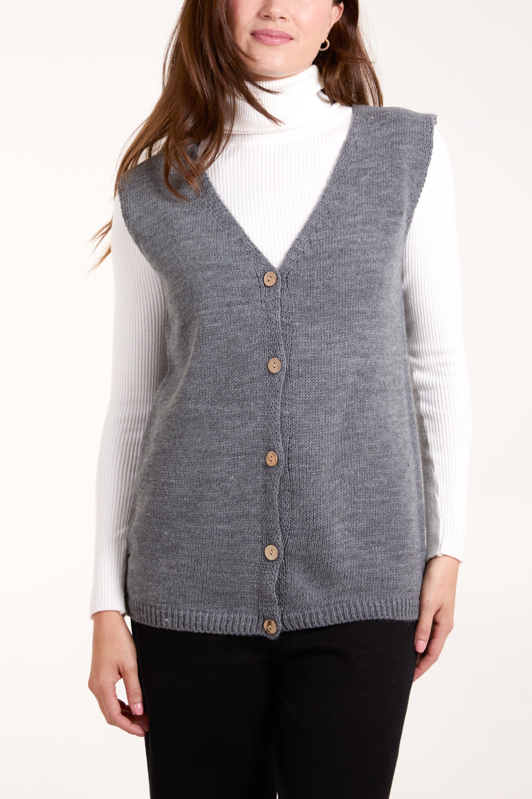 Coconut Button V-Neck Knit Waistcoat