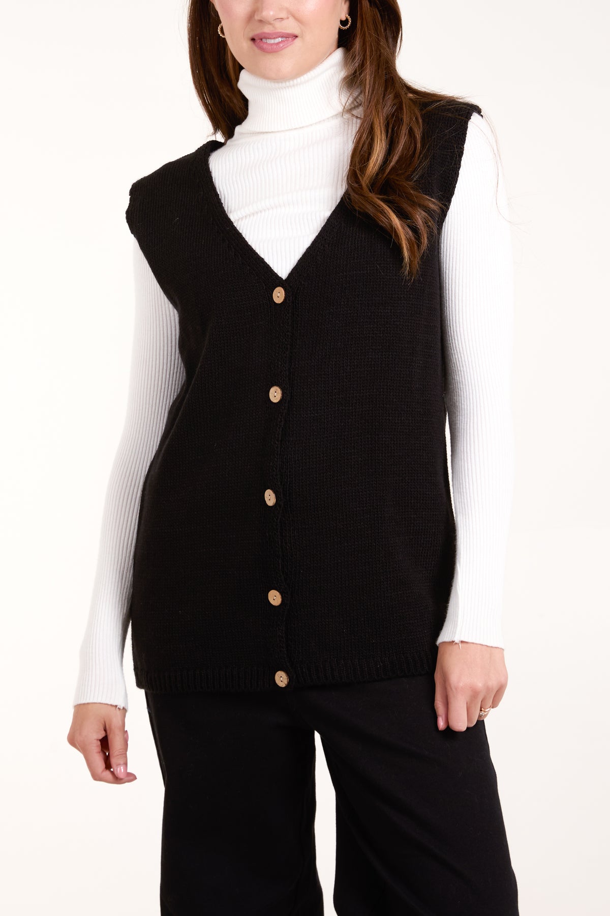 Coconut Button V-Neck Knit Waistcoat