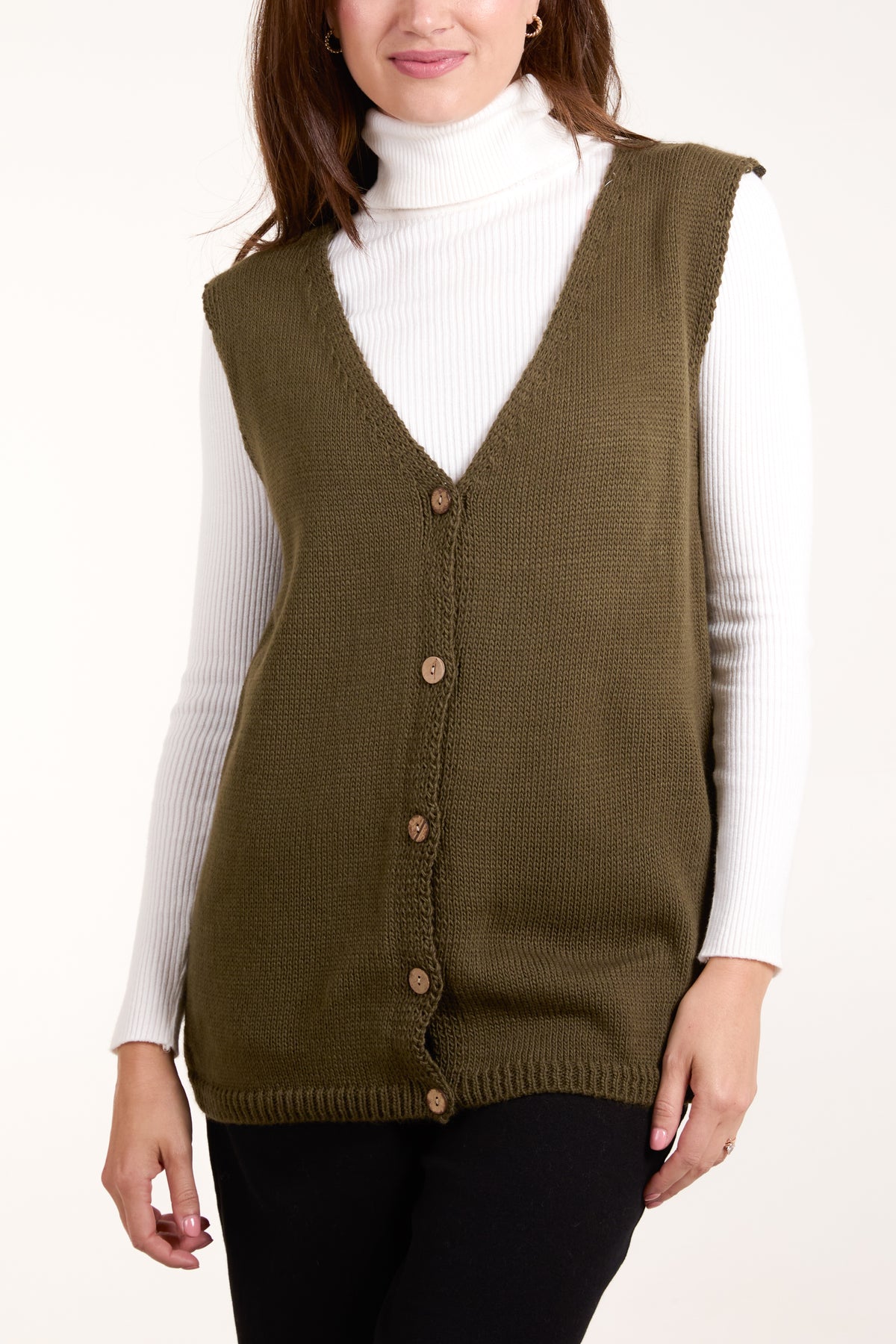 Coconut Button V-Neck Knit Waistcoat