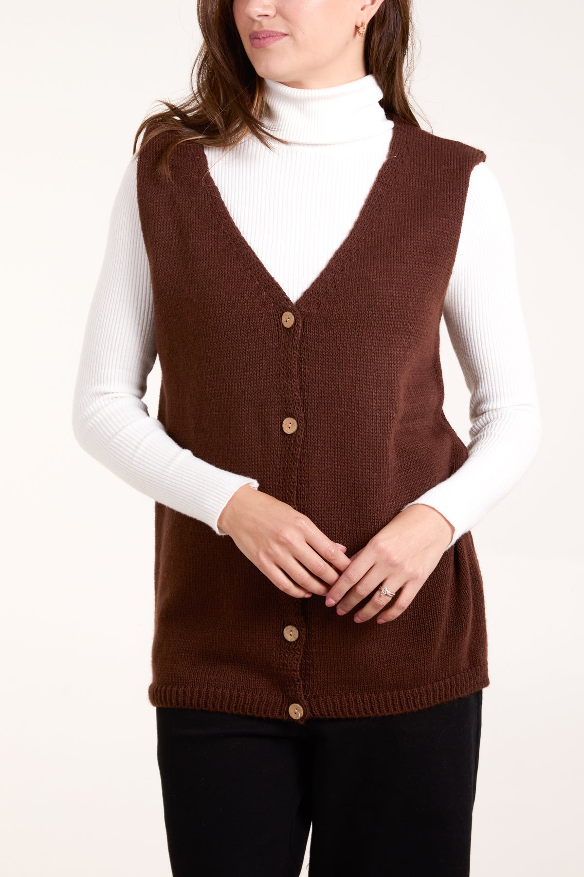 Coconut Button V-Neck Knit Waistcoat