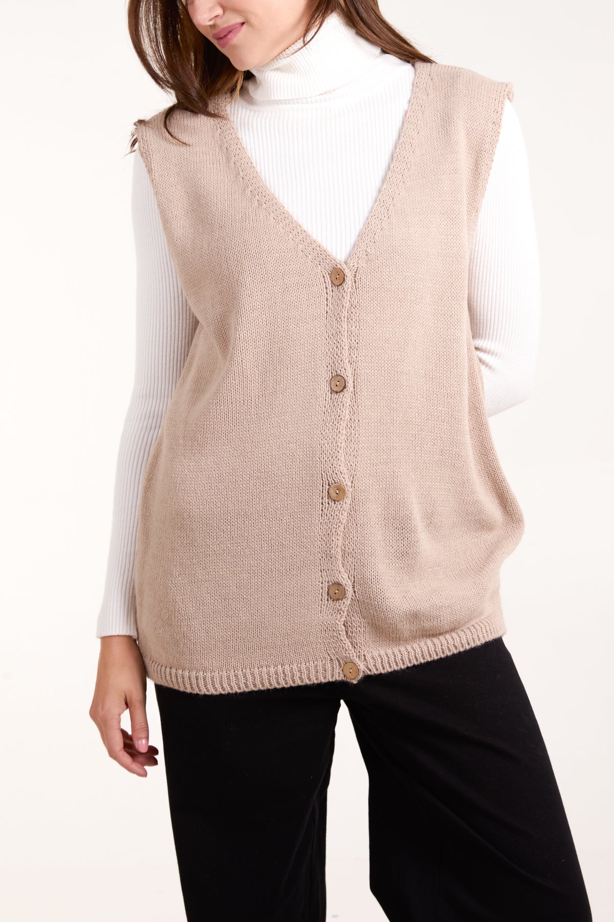 Coconut Button V-Neck Knit Waistcoat