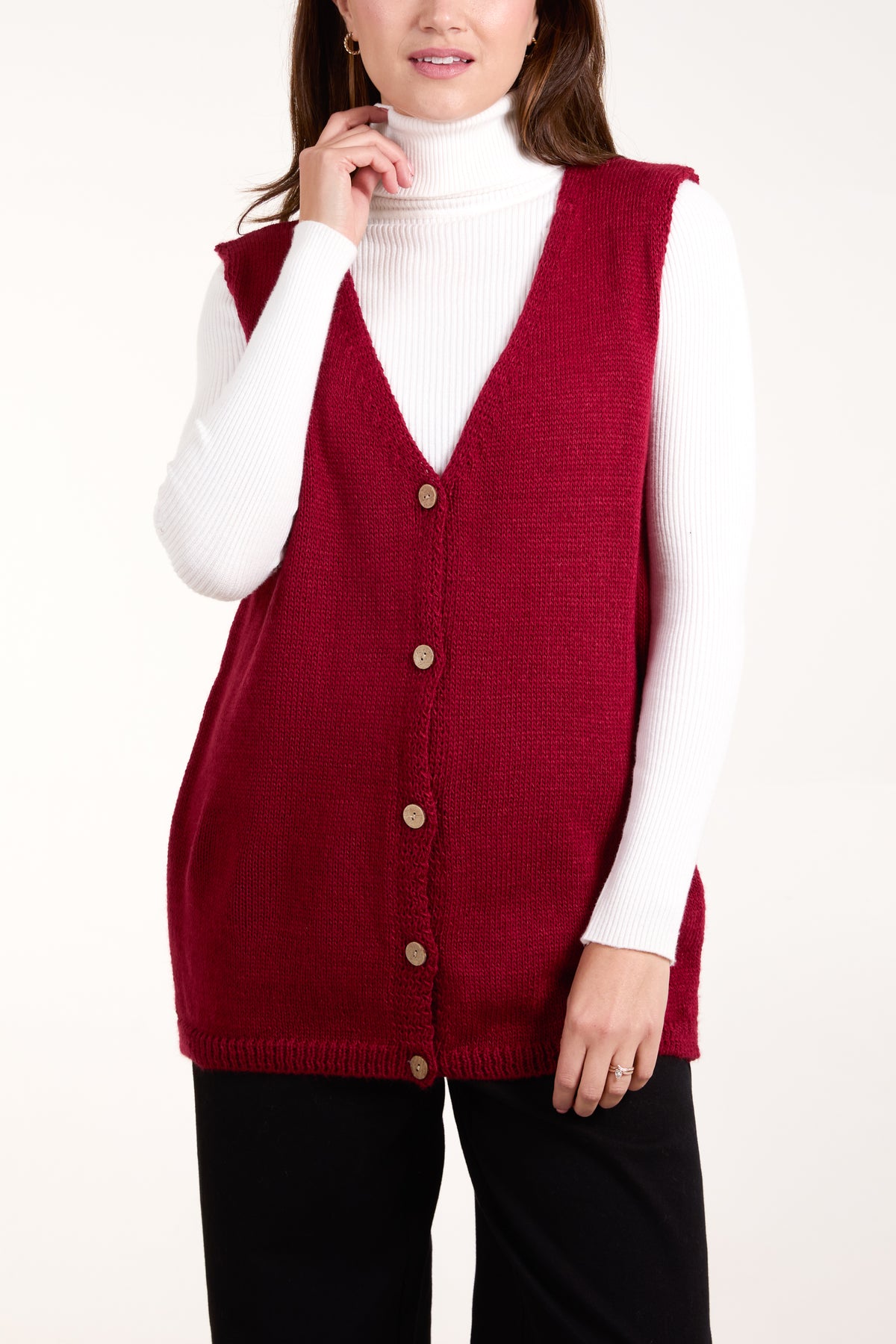 Coconut Button V-Neck Knit Waistcoat