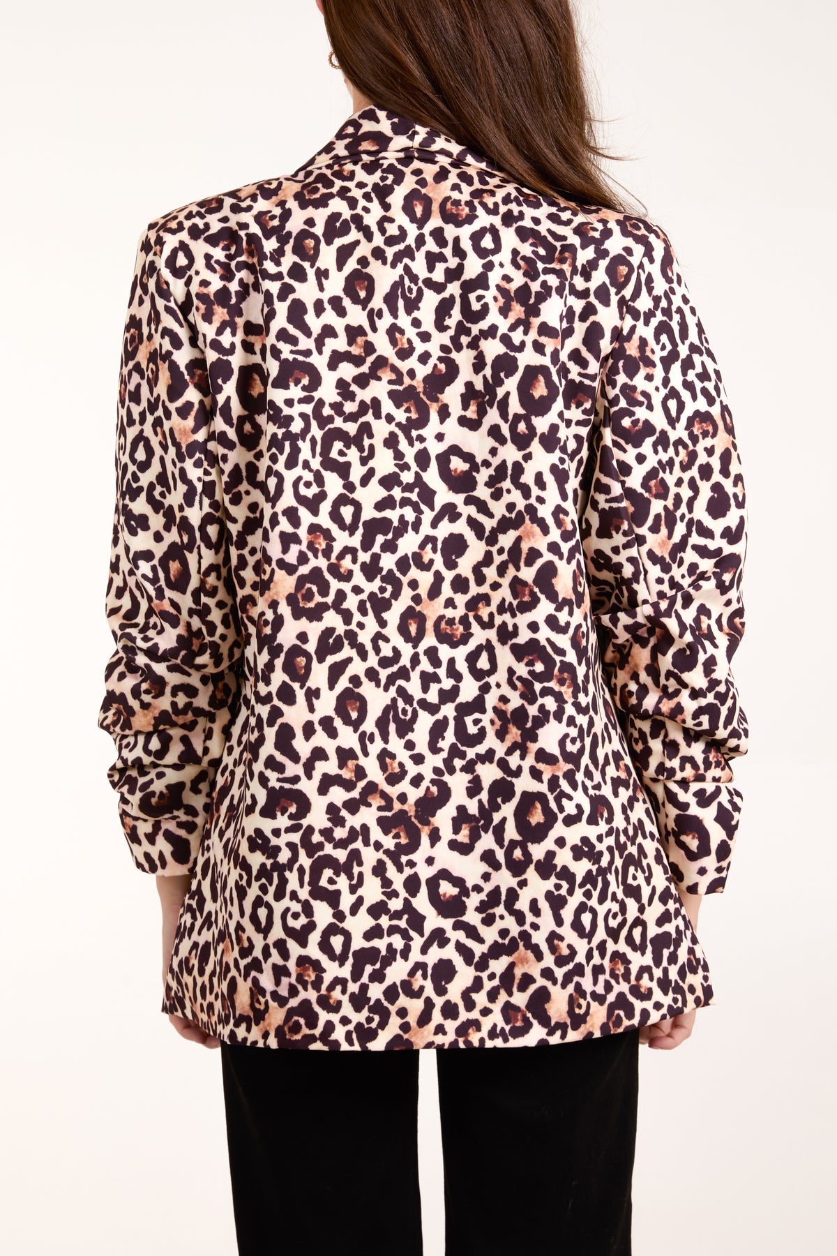 Leopard Print Ruched Sleeve Blazer