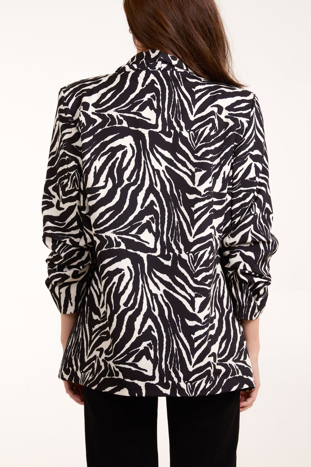 Zebra Print Ruched Sleeve Blazer