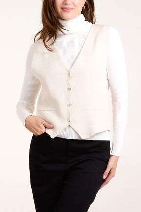 Buttoned Fitted Knit Waistcoat