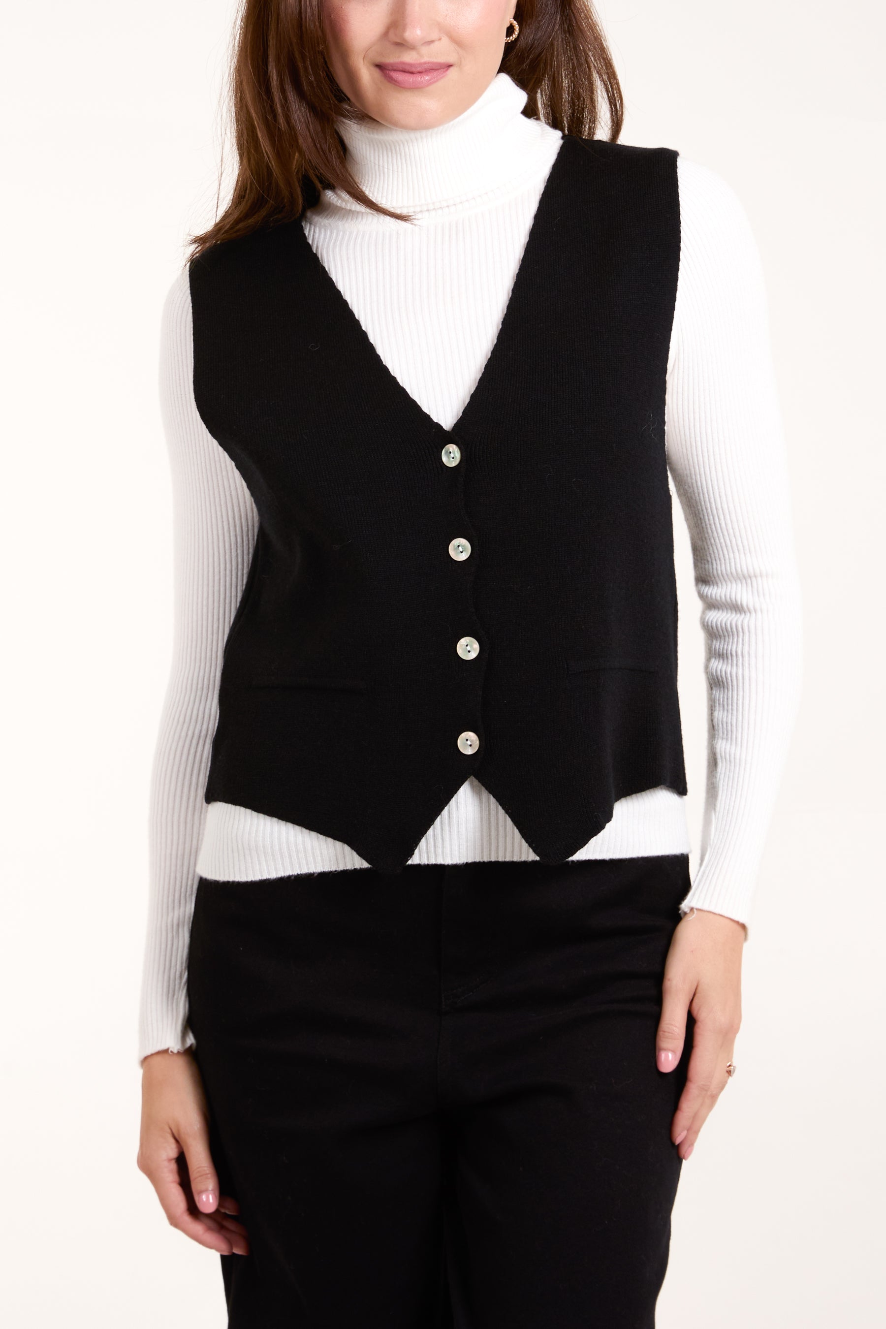 Buttoned Fitted Knit Waistcoat